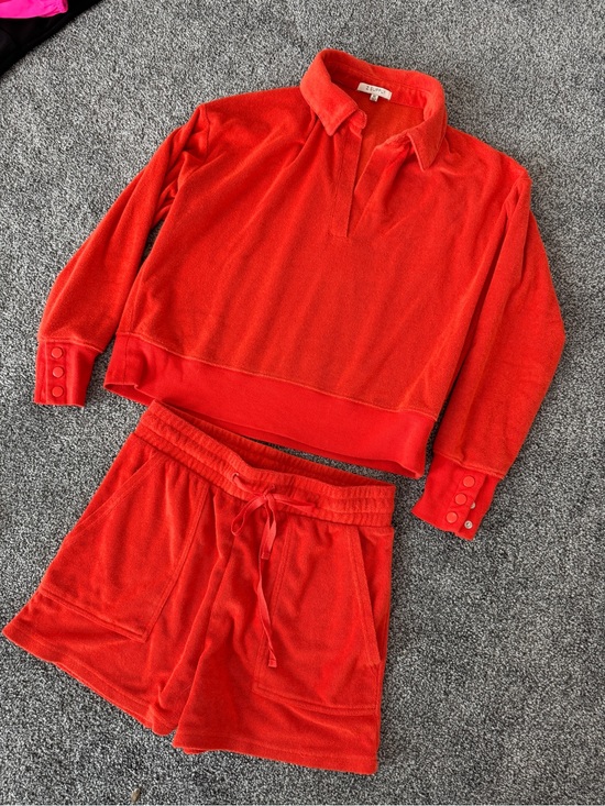 Z Supply Tops - Z Supply Orange Velour Collared Top & Drawstring Shorts Set